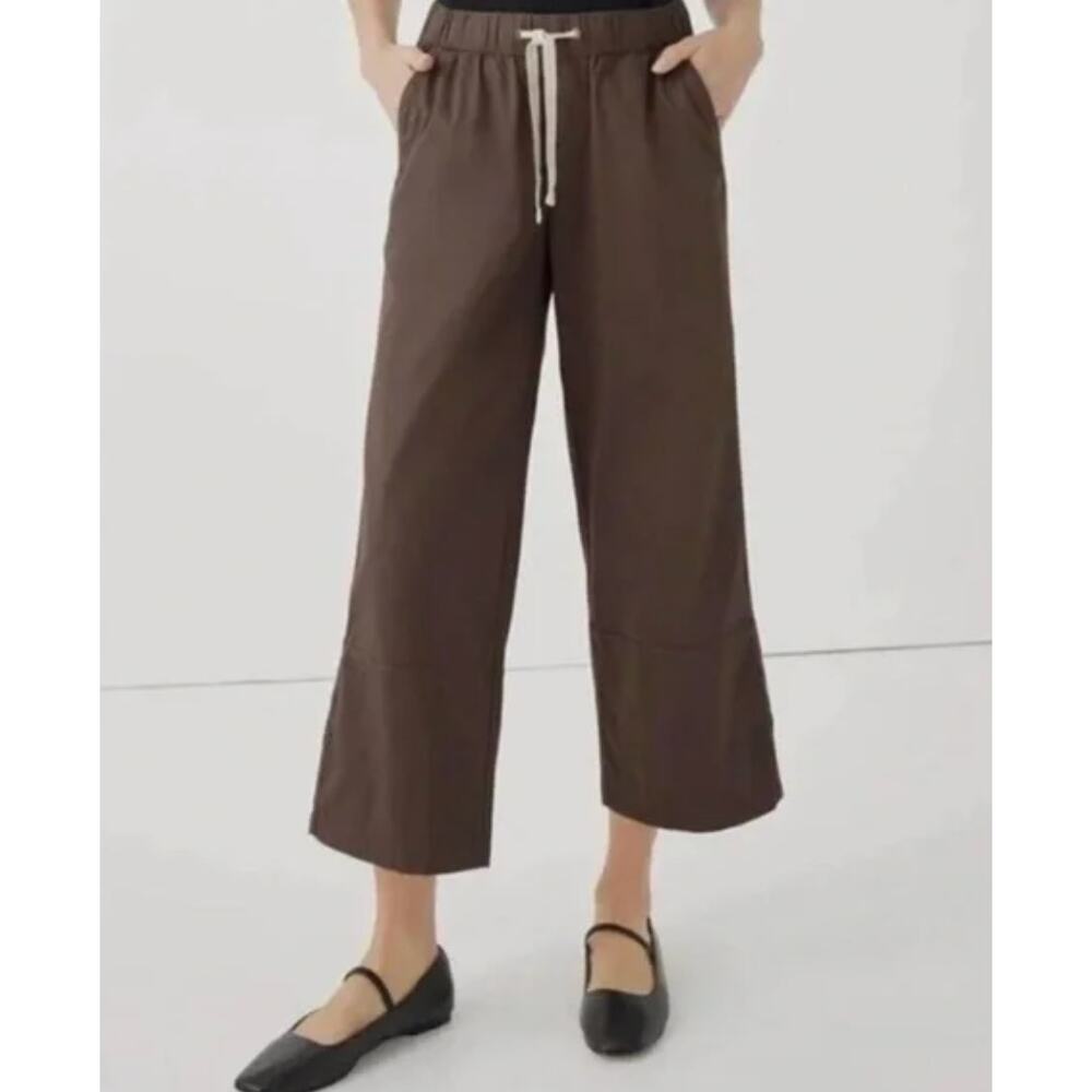 Pact Daily Brown Twill Cropped Wide Leg Casual Pants/trouser womens size medium